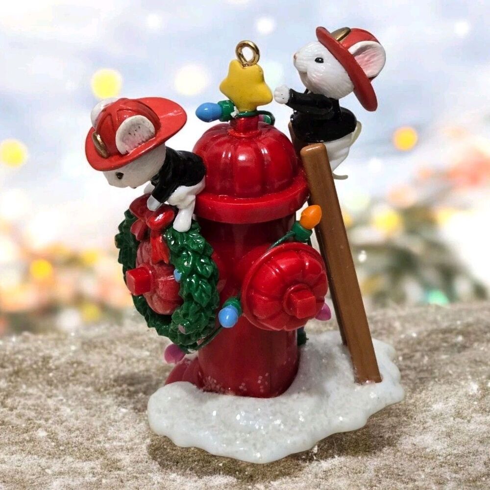 Vtg 1991 Enesco Christmas Ornament Warmest Wishes 1st North Pole Fire Department